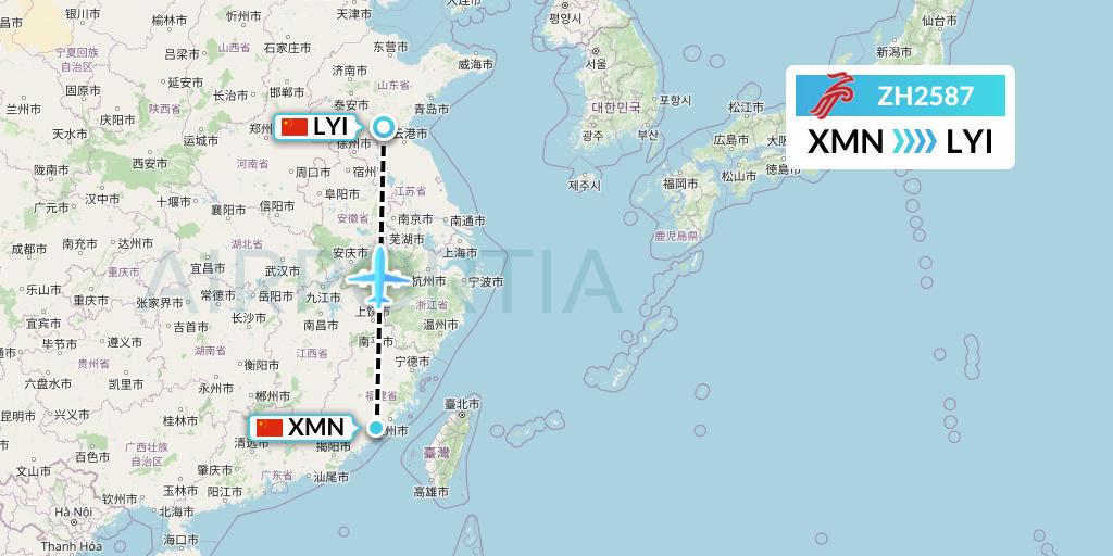 ZH2587 Shenzhen Airlines Flight Map: Xiamen to Linyi