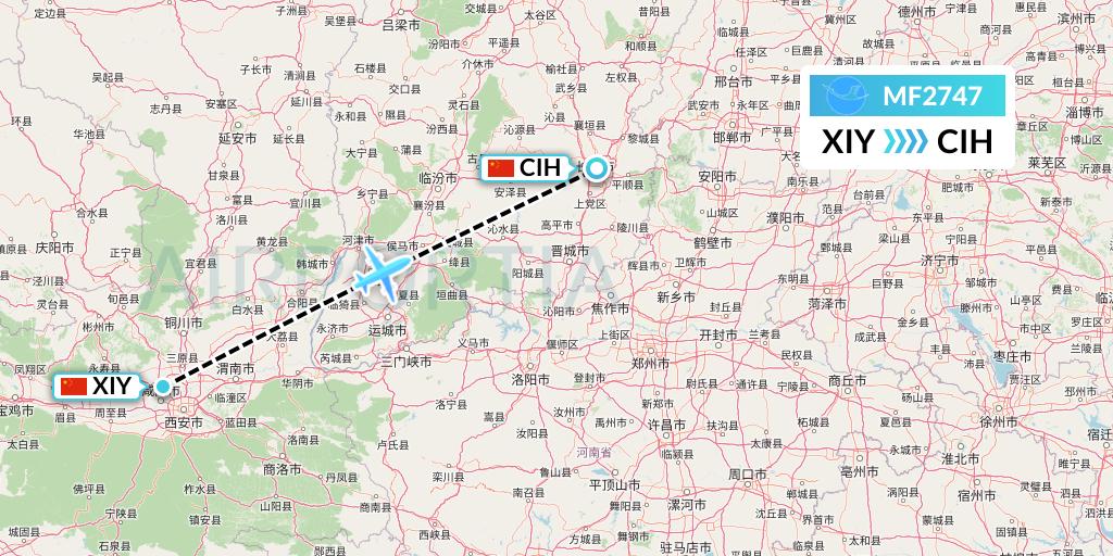 MF2747 Xiamen Airlines Flight Map: Xi'an to Changzhi