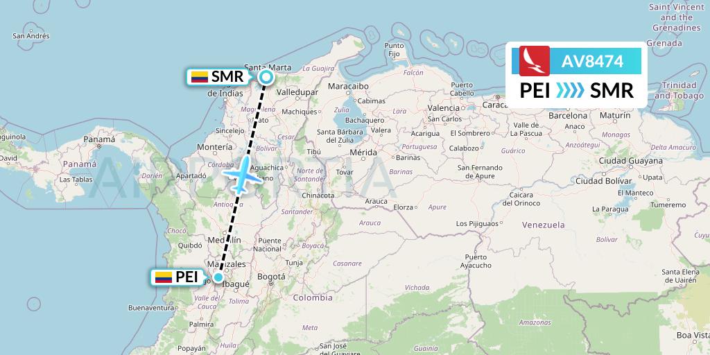AV8474 Avianca Flight Map: Pereira to Santa Marta