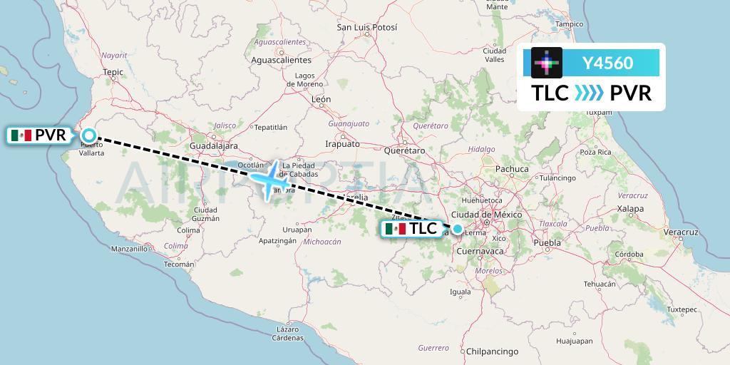 Y4560 Volaris Flight Map: Mexico City to Puerto Vallarta