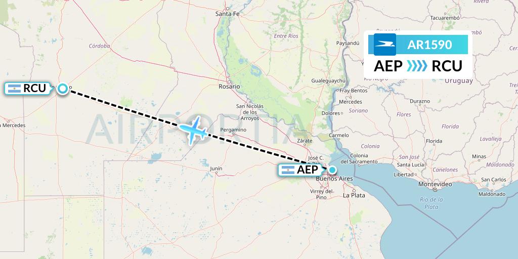 AR1590 Aerolineas Argentinas Flight Map: Buenos Aires to Rio Cuarto