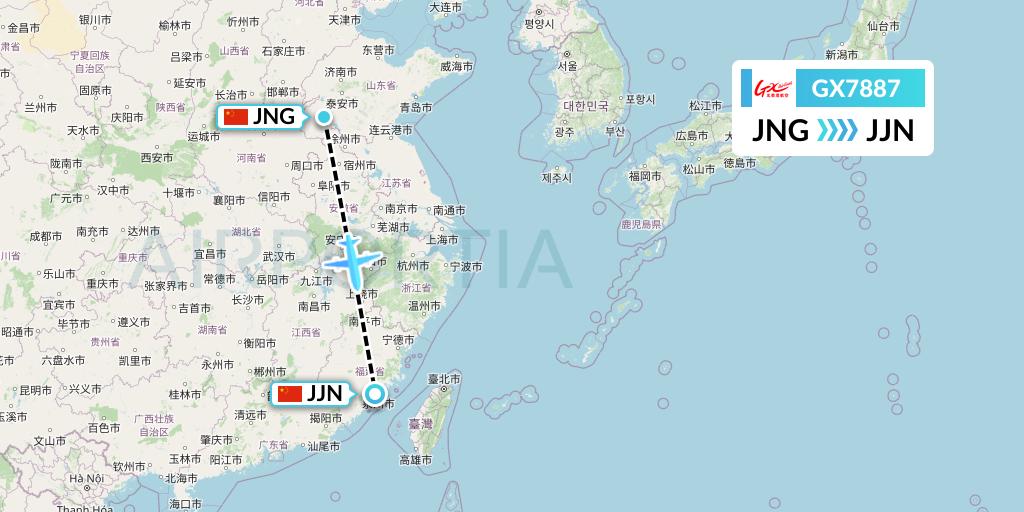 GX7887 GX Airlines Flight Map: Jining to Jinjiang