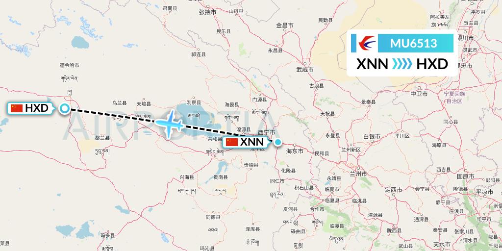 MU6513 China Eastern Airlines Flight Map: Xining to Delingha