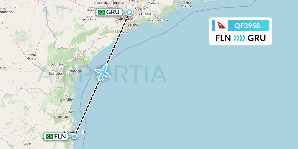 QF3958 Qantas Flight Map: Florianopolis to Sao Paulo