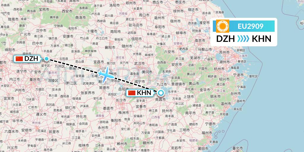EU2909 Chengdu Airlines Flight Map: Dazhou to Nanchang