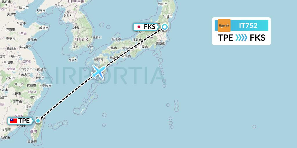 IT752 Tigerair Taiwan Flight Map: Taipei to Sukagawa