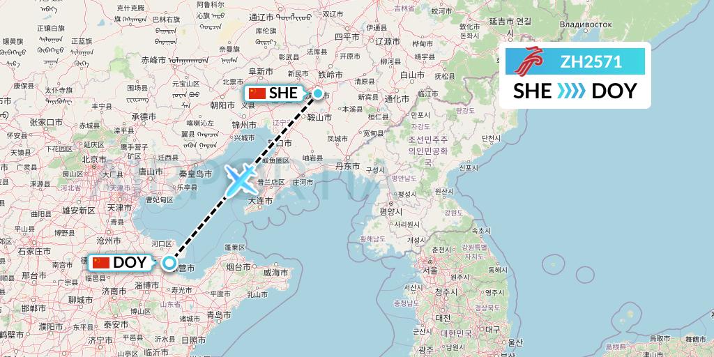 ZH2571 Shenzhen Airlines Flight Map: Shenyang to Dongying