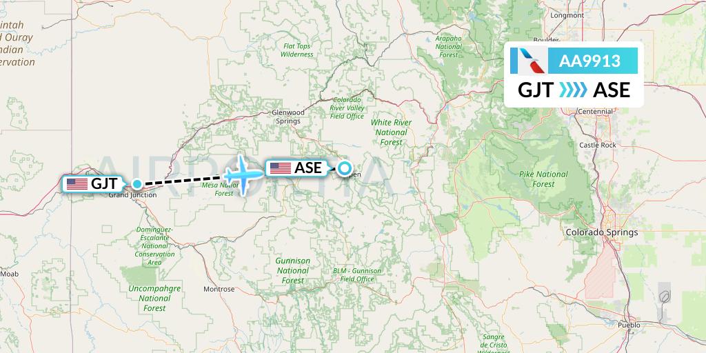 AA9913 American Airlines Flight Map: Grand Junction to Aspen