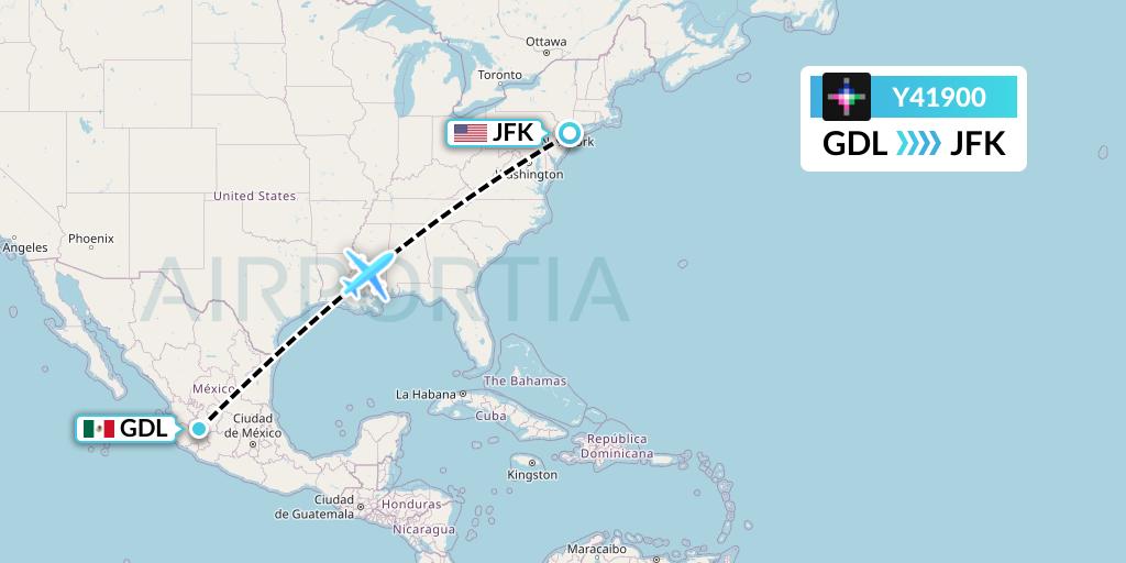 Y41900 Volaris Flight Map: Guadalajara to New York