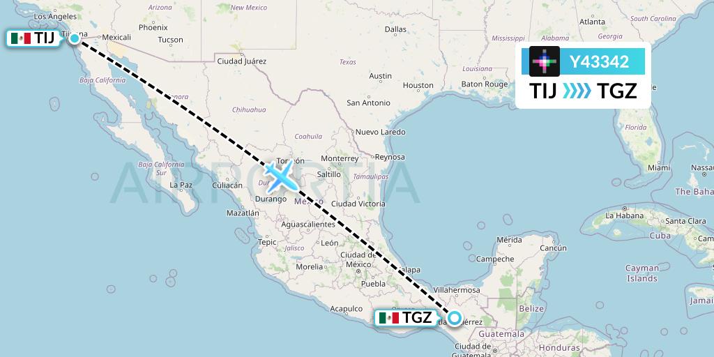 Y43342 Volaris Flight Map: Tijuana to Tuxtla Gutierrez