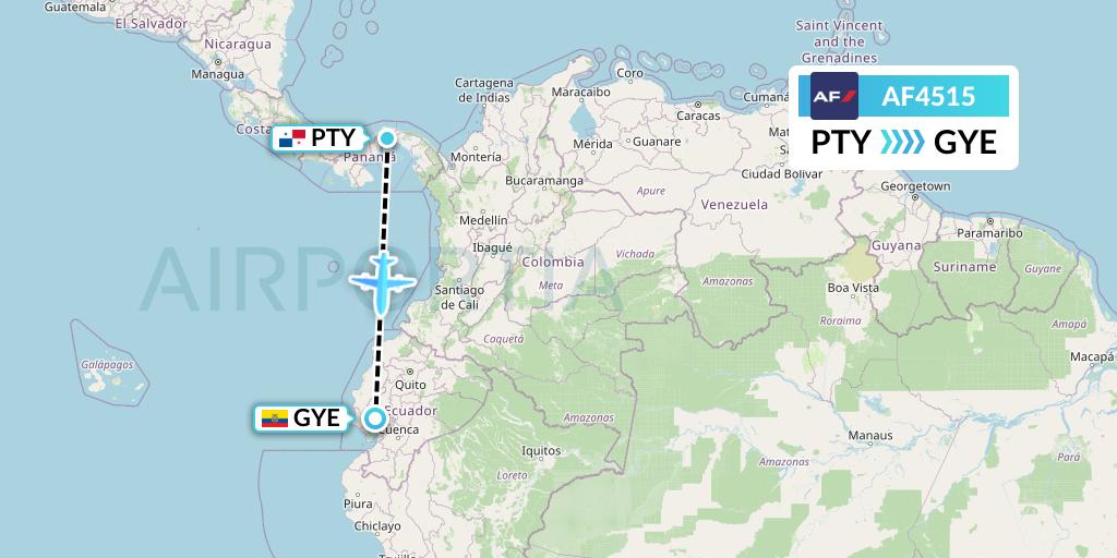 AF4515 Air France Flight Map: Panama City to Guayaquil