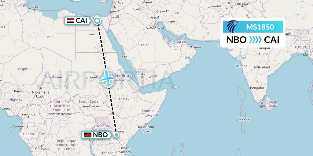 MS1850 EgyptAir Flight Map: Nairobi to Cairo