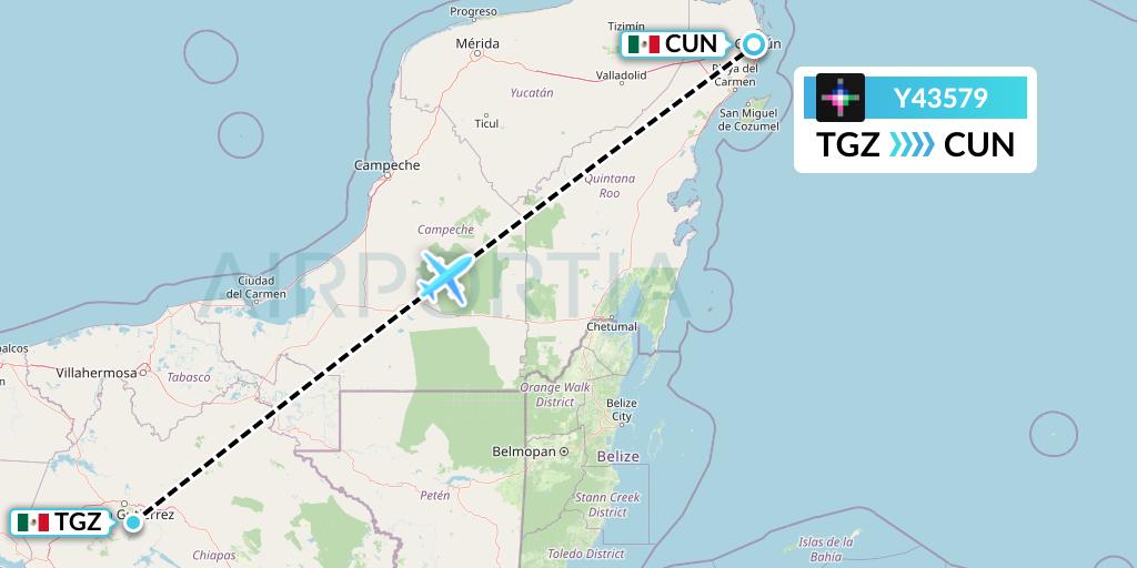 Y43579 Volaris Flight Map: Tuxtla Gutierrez to Cancun