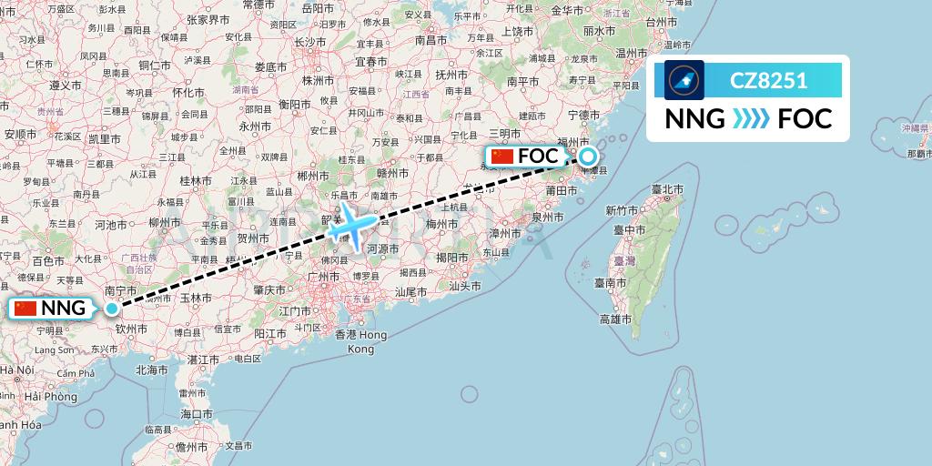 CZ8251 China Southern Airlines Flight Map: Nanning to Fuzhou