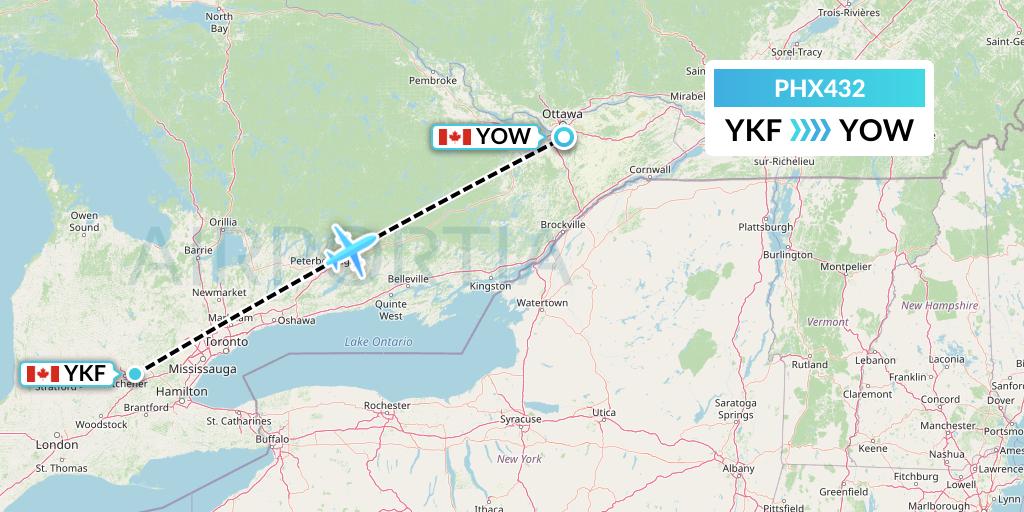 PHX432 SkyCare Flight Map: Waterloo to Ottawa
