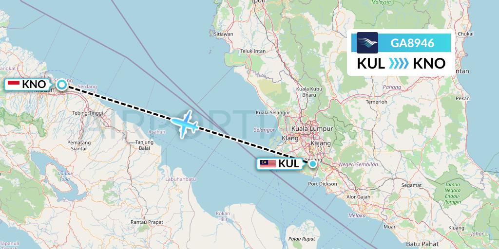 GA8946 Garuda Indonesia Flight Map: Kuala Lumpur to Medan