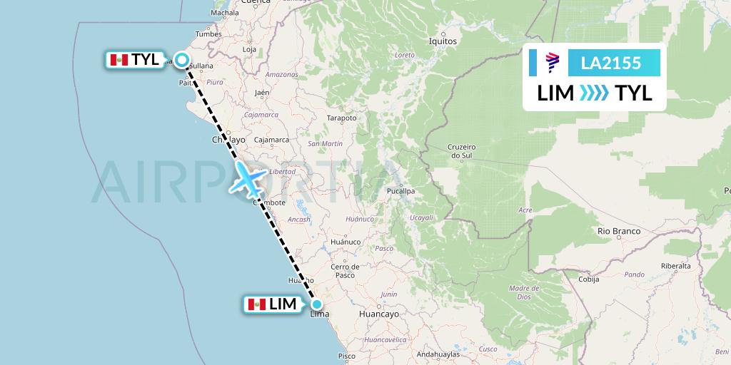 LA2155 LAN Airlines Flight Map: Lima to Talara
