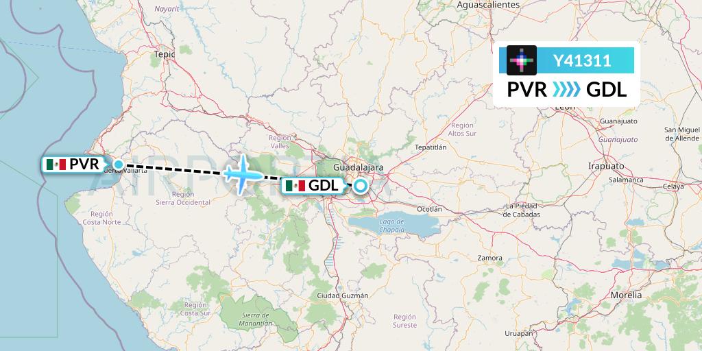 Y41311 Volaris Flight Map: Puerto Vallarta to Guadalajara