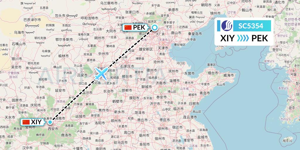 SC5354 Shandong Airlines Flight Map: Xi'an to Beijing