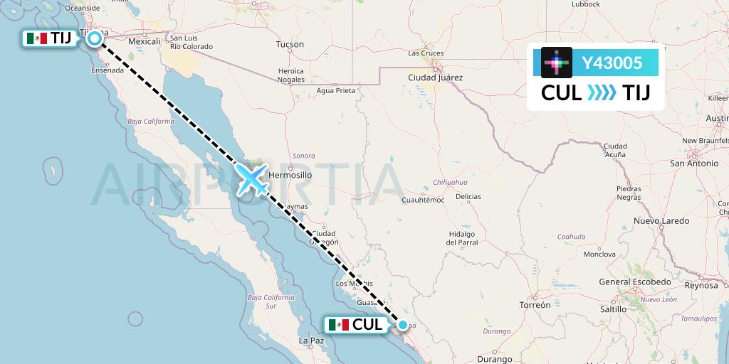 Y43005 Volaris Flight Map: Culiacan to Tijuana