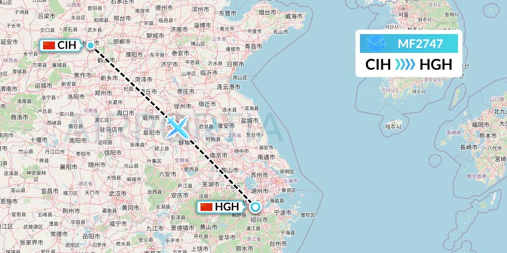 MF2747 Xiamen Airlines Flight Map: Changzhi to Hangzhou