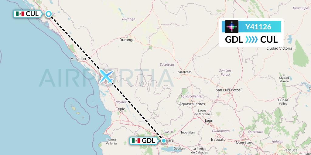 Y41126 Volaris Flight Map: Guadalajara to Culiacan