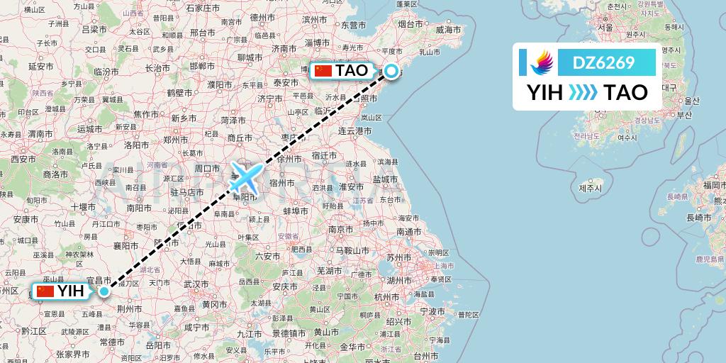 DZ6269 Donghai Airlines Flight Map: Yichang to Qingdao