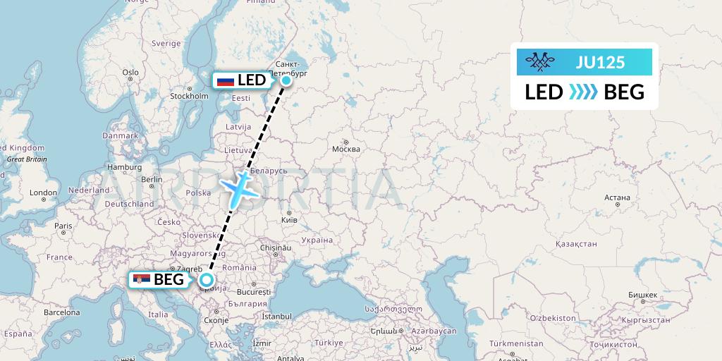 JU125 AirSERBIA Flight Map: St. Petersburg to Belgrade
