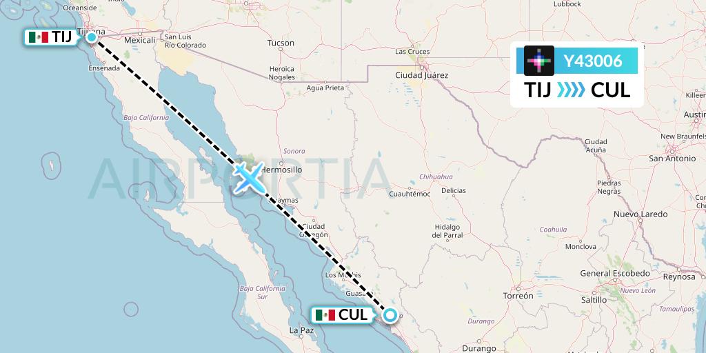 Y43006 Volaris Flight Map: Tijuana to Culiacan