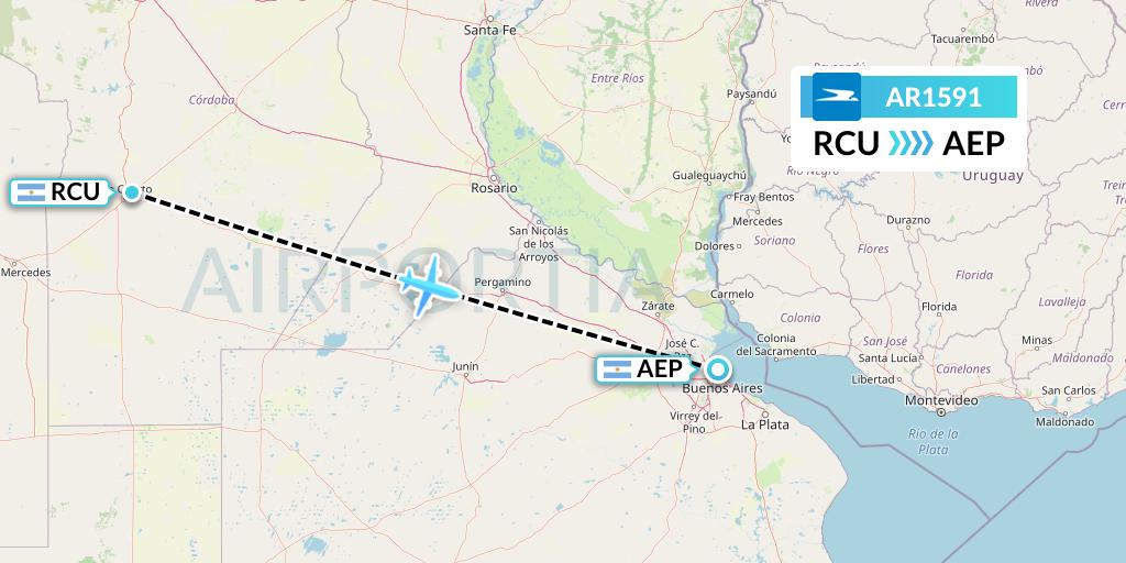 AR1591 Aerolineas Argentinas Flight Map: Rio Cuarto to Buenos Aires