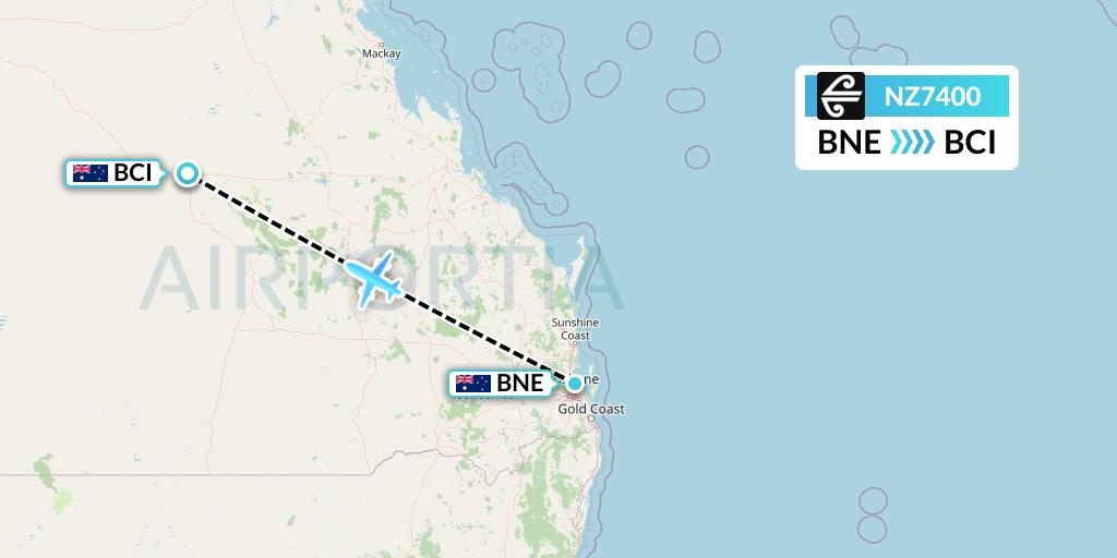 NZ7400 Air New Zealand Flight Map: Brisbane to Barcaldine