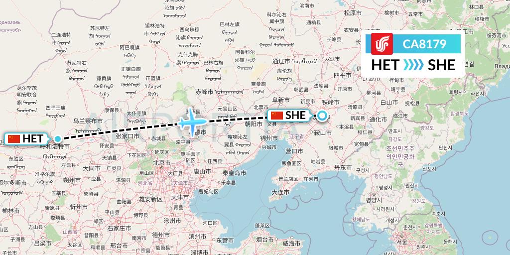 CA8179 Air China Flight Map: Hohhot to Shenyang
