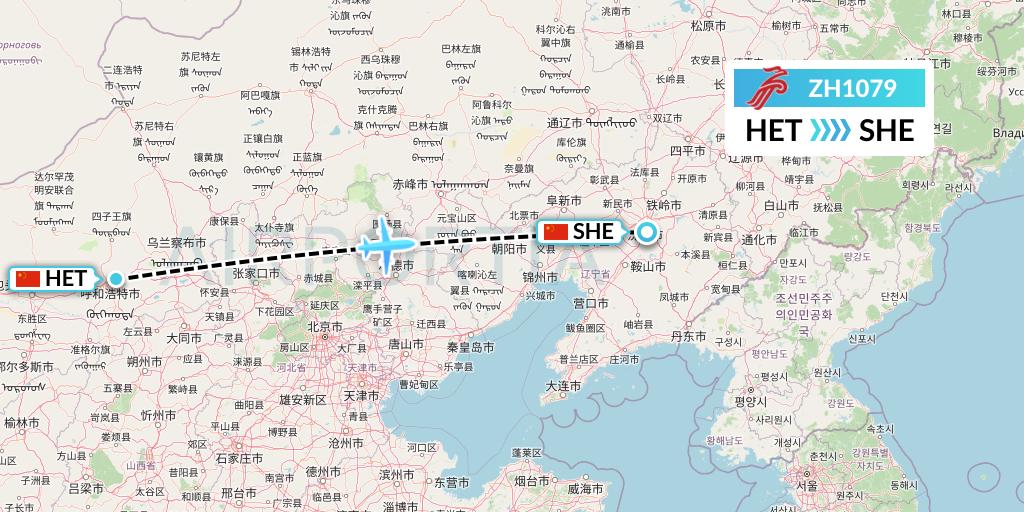 ZH1079 Shenzhen Airlines Flight Map: Hohhot to Shenyang