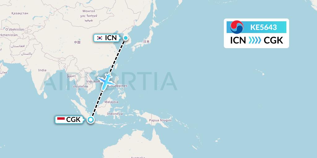 KE5643 Korean Air Flight Map: Seoul to Jakarta