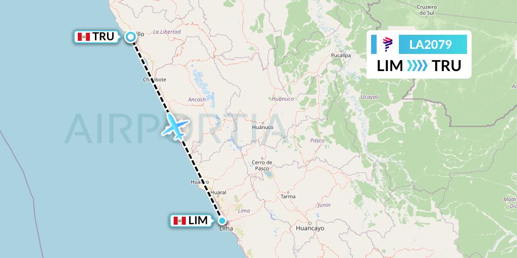LA2079 LAN Airlines Flight Map: Lima to Trujillo