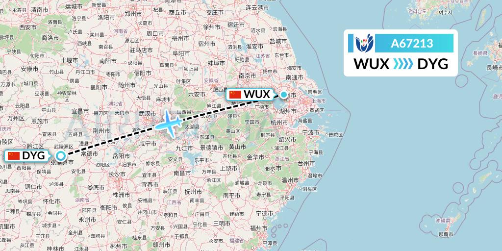 A67213 Hongtu Airlines Flight Map: Wuxi to Dayong