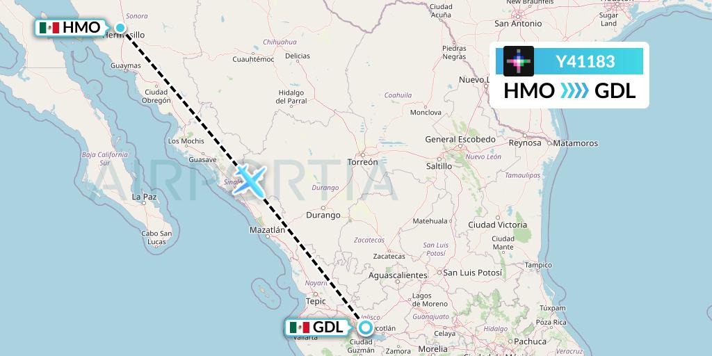 Y41183 Volaris Flight Map: Hermosillo to Guadalajara