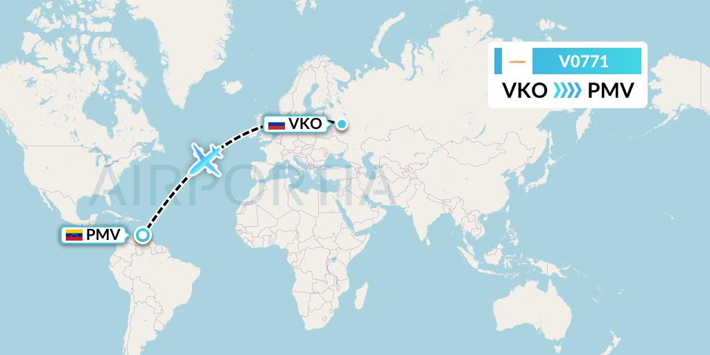 V0771 Conviasa Flight Map: Moscow to Porlamar
