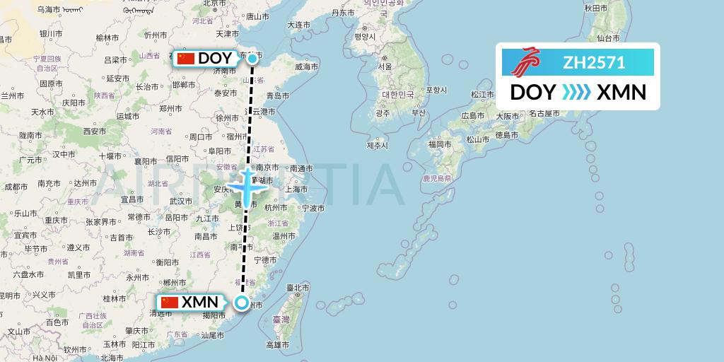 ZH2571 Shenzhen Airlines Flight Map: Dongying to Xiamen