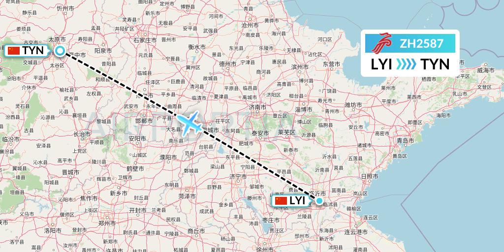 ZH2587 Shenzhen Airlines Flight Map: Linyi to Taiyuan