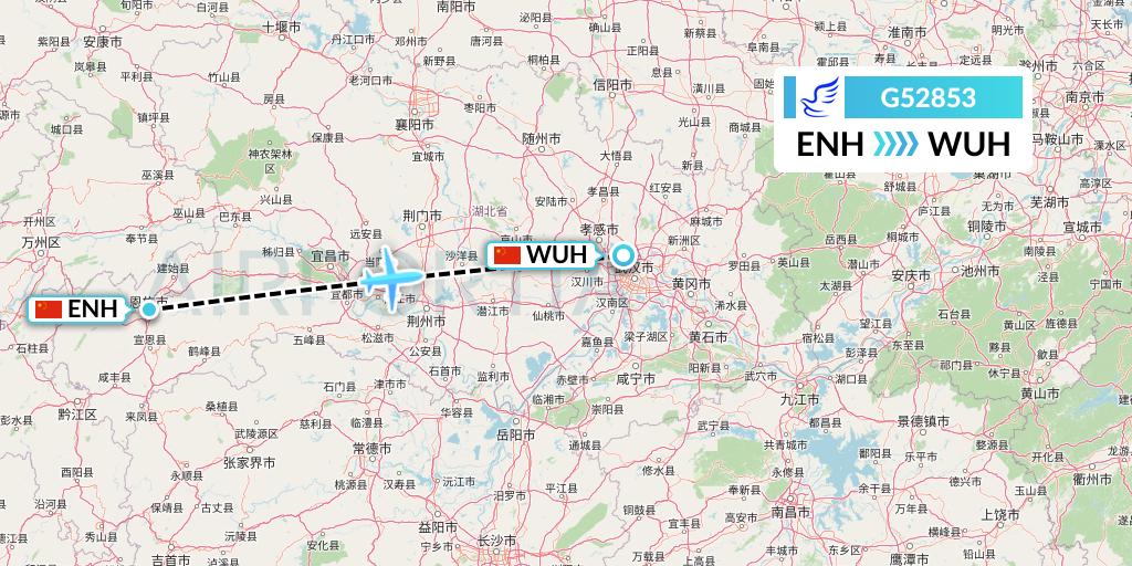 G52853 China Express Airlines Flight Map: Enshi to Wuhan