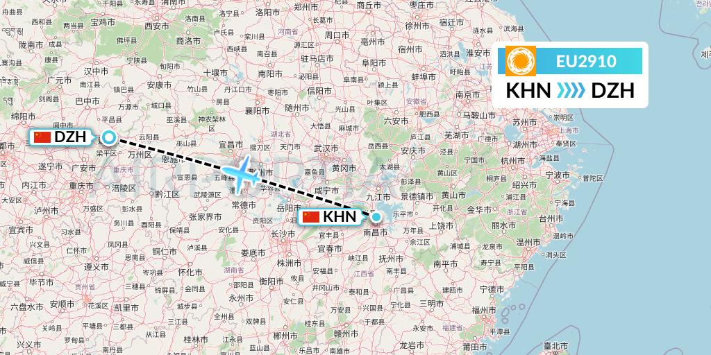 EU2910 Chengdu Airlines Flight Map: Nanchang to Dazhou