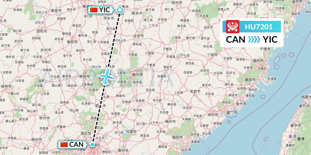 HU7201 Hainan Airlines Flight Map: Guangzhou to Yichun