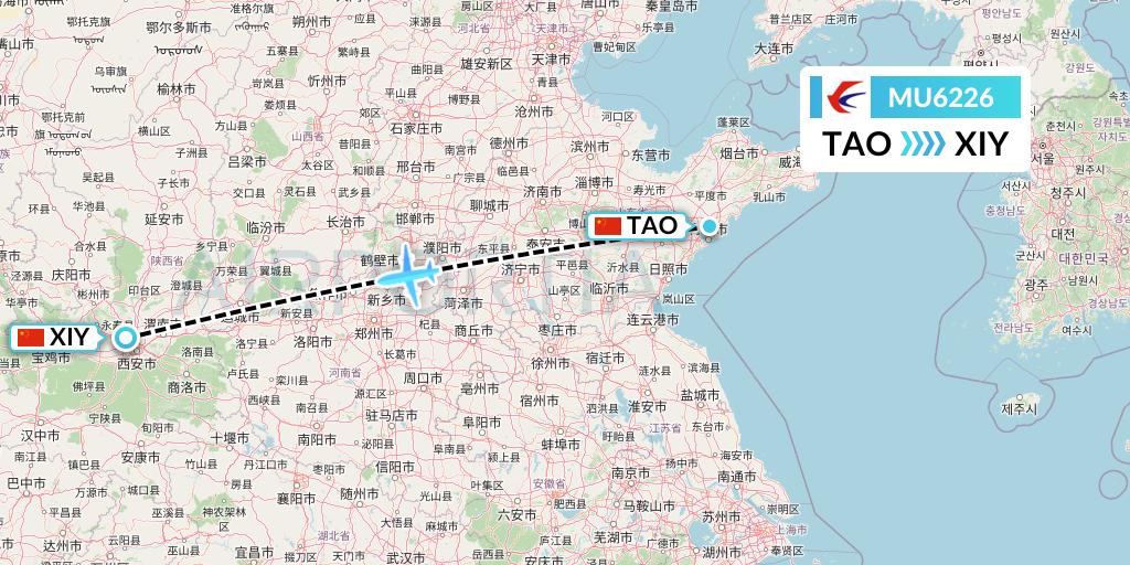 MU6226 China Eastern Airlines Flight Map: Qingdao to Xi'an