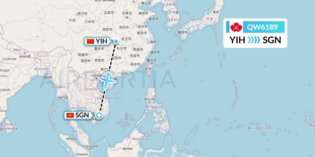 QW6189 Qingdao Airlines Flight Map: Yichang to Ho Chi Minh City