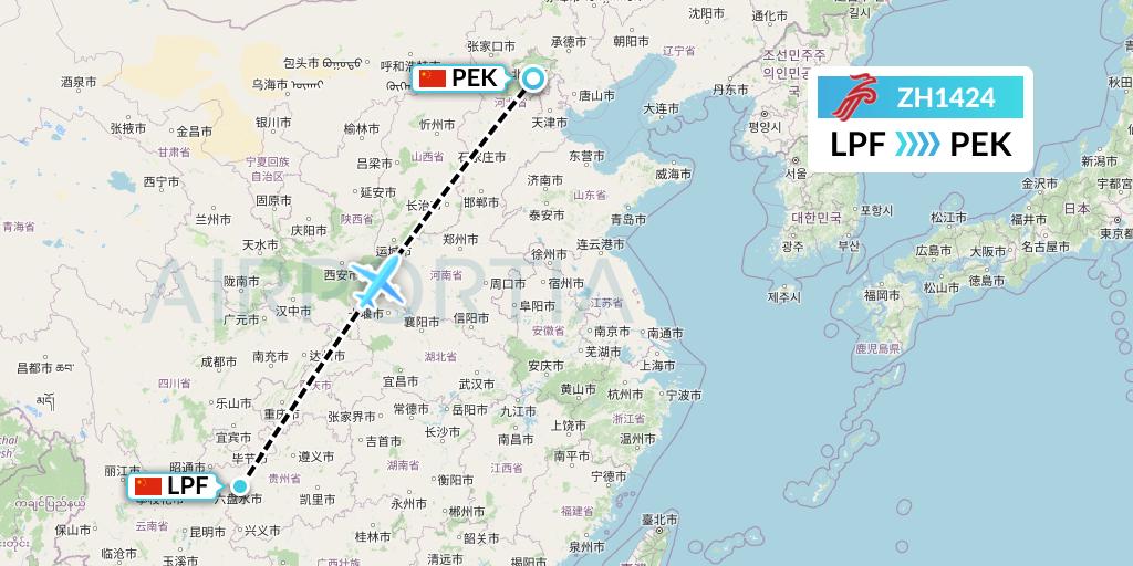 ZH1424 Shenzhen Airlines Flight Map: Liupanshui to Beijing