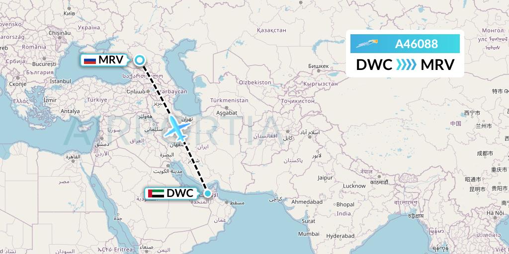 A46088 Azimuth Airlines Flight Map: Dubai to Mineralnye Vody