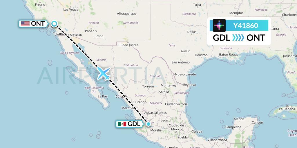 Y41860 Volaris Flight Map: Guadalajara to Ontario