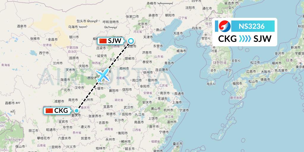 NS3236 Hebei Airlines Flight Map: Chongqing to Shijiazhuang