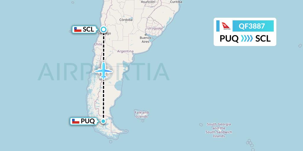 QF3887 Qantas Flight Map: Punta Arenas to Santiago